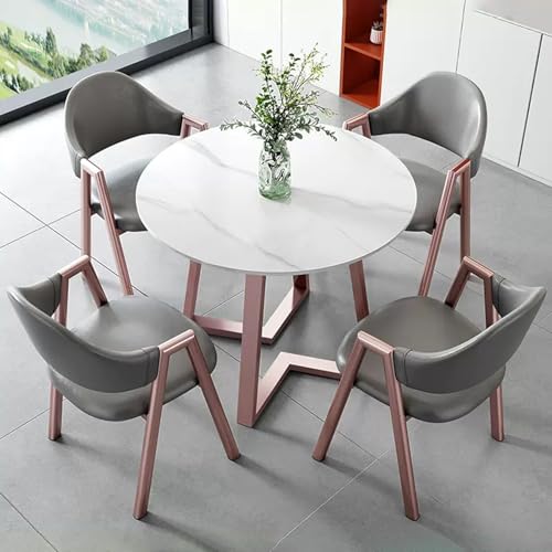 HCZKIUJY Büro-Empfang Runder Tisch und Stuhl Set Stabiler und Starker Kleiner Konferenztisch Verhandlungstisch und Stuhl Set Home Office Schreibtische Konferenzraumtisch Bold Metal Base von HCZKIUJY