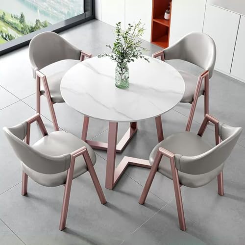 HCZKIUJY Büro-Empfang Runder Tisch und Stuhl Set Stabiler und Starker Kleiner Konferenztisch Verhandlungstisch und Stuhl Set Home Office Schreibtische Konferenzraumtisch Bold Metal Base von HCZKIUJY
