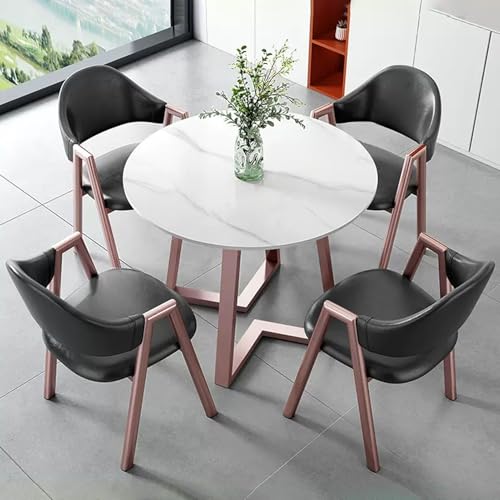 HCZKIUJY Büro-Empfang Runder Tisch und Stuhl Set Stabiler und Starker Kleiner Konferenztisch Verhandlungstisch und Stuhl Set Home Office Schreibtische Konferenzraumtisch Bold Metal Base von HCZKIUJY