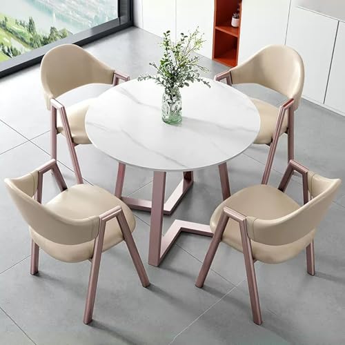 HCZKIUJY Büro-Empfang Runder Tisch und Stuhl Set Stabiler und Starker Kleiner Konferenztisch Verhandlungstisch und Stuhl Set Home Office Schreibtische Konferenzraumtisch Bold Metal Base von HCZKIUJY