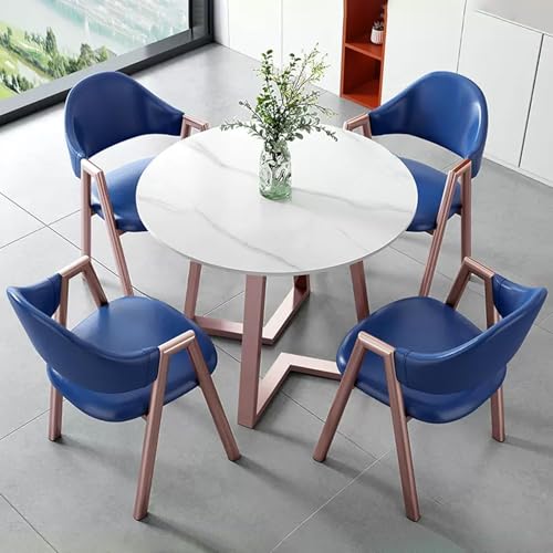 HCZKIUJY Büro-Empfang Runder Tisch und Stuhl Set Stabiler und Starker Kleiner Konferenztisch Verhandlungstisch und Stuhl Set Home Office Schreibtische Konferenzraumtisch Bold Metal Base von HCZKIUJY