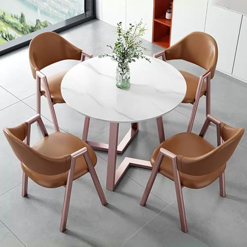 HCZKIUJY Büro-Empfang Runder Tisch und Stuhl Set Stabiler und Starker Kleiner Konferenztisch Verhandlungstisch und Stuhl Set Home Office Schreibtische Konferenzraumtisch Bold Metal Base von HCZKIUJY