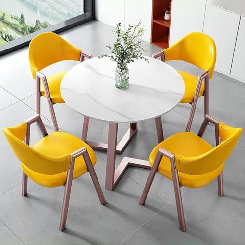 HCZKIUJY Büro-Empfang Runder Tisch und Stuhl Set Stabiler und Starker Kleiner Konferenztisch Verhandlungstisch und Stuhl Set Home Office Schreibtische Konferenzraumtisch Bold Metal Base von HCZKIUJY