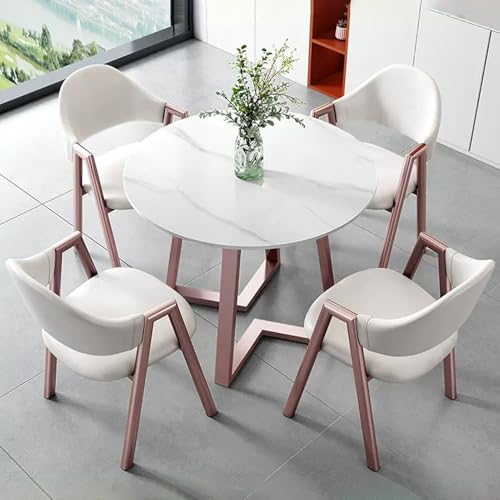 HCZKIUJY Büro-Empfang Runder Tisch und Stuhl Set Stabiler und Starker Kleiner Konferenztisch Verhandlungstisch und Stuhl Set Home Office Schreibtische Konferenzraumtisch Bold Metal Base von HCZKIUJY