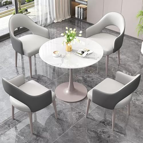 HCZKIUJY Büro Empfangsraum Club Tisch, 80.0 cm Runder Bürotisch mit Stühlen 5er Set, Kleiner Konferenzraum Verhandlungstisch Sets, Couchtisch und Stuhl Set, für Familienwohnung von HCZKIUJY