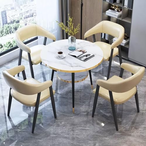 HCZKIUJY Büro Empfangsraum Club Tisch und Stuhl Set, Verhandlungstisch und Stuhl Set, Runder Konferenztisch für 4, 1 Tisch 4 Stühle für Hotel Lobby Coffee Shop von HCZKIUJY