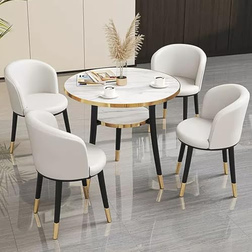 HCZKIUJY Büro Konferenztisch Kleiner Konferenzraumtisch Bürotisch und Stuhl Set Kleiner Konferenztisch Verhandlungstisch und Stuhl Set, 80.0 cm Runder Tisch und 4 PU Leder Stühle von HCZKIUJY