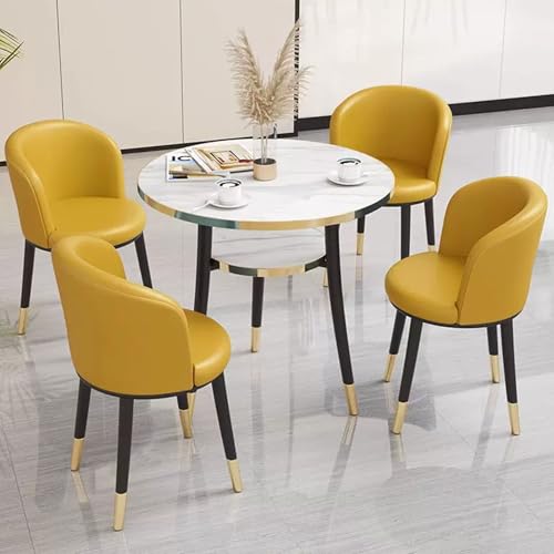 HCZKIUJY Büro Konferenztisch Kleiner Konferenzraumtisch Bürotisch und Stuhl Set Kleiner Konferenztisch Verhandlungstisch und Stuhl Set, 80.0 cm Runder Tisch und 4 PU Leder Stühle von HCZKIUJY