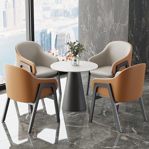 HCZKIUJY Bürotisch und Stuhl Set Büro Empfang Runder Tisch, Kleiner Konferenzraum Verhandlungstisch Sets, Marmor Runder Tisch und PU Rückenlehne Stuhl Sets 5-teilig, für Familienwohnung, 69,8 cm von HCZKIUJY