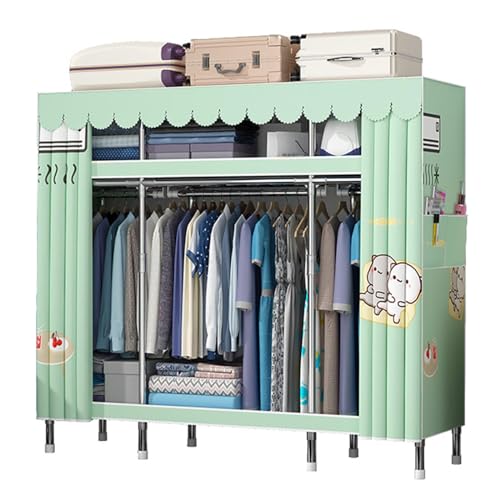 HCZKIUJY Canvas-Kleiderschrank, Stoff-Kleiderschrank zum Aufhängen von Kleidung, mit Kleiderstangen, Fächern, Stoffschränke für Schlafzimmer, Wohnzimmer, Grün, 82 cm von HCZKIUJY