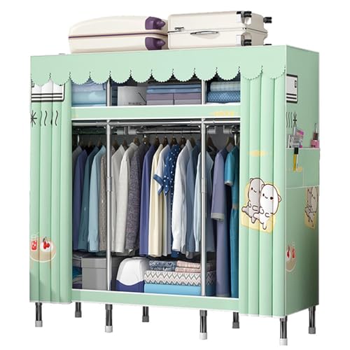 HCZKIUJY Canvas-Kleiderschrank, Stoff-Kleiderschrank zum Aufhängen von Kleidung, mit Kleiderstangen, Fächern, Stoffschränke für Schlafzimmer, Wohnzimmer, Grün, 82 cm von HCZKIUJY