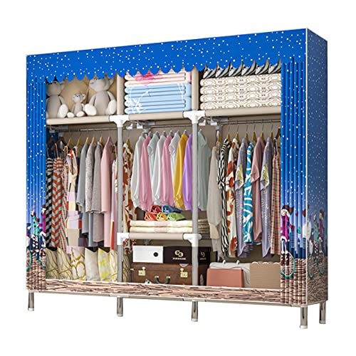 HCZKIUJY Canvas-Kleiderschrank, tragbarer Schrank-Organizer, Stoff-Kleiderschrank mit Kleiderstange, Regale, faltbarer Schrank für Schlafzimmer, robust und langlebig, A-163 x 45 x 172 cm von HCZKIUJY