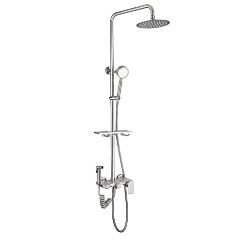HCZKIUJY Duscharmatur mit Bidet-Sprüher, Edelstahl 4 Funktionen Duschset mit Überkopf-Regendusche und Handbrause, höhenverstellbares Duschsystem mit abnehmbarem Regal HCZKIUJY Duscharmatur mit Bidet-Sprüher, Edelstahl 4 Funktionen Duschset mit Überkopf-Regendusche und Handbrause, höhenverstellbares Duschsystem mit abnehmbarem Regal von HCZKIUJY