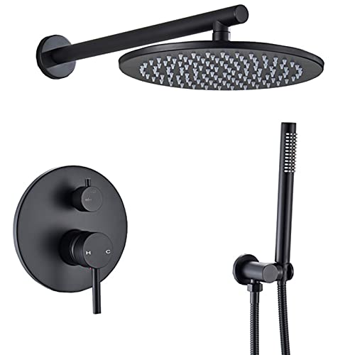 HCZKIUJY Duschsystem, schwarzer Regenduscharmatur mit Regenduschkopf mit Handbrause, Badezimmer-Wandmontage, Regenduscharmatur-Set (20,3 cm) von HCZKIUJY
