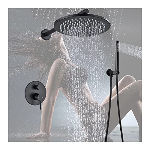HCZKIUJY Duschsystem, schwarzer Regenduscharmatur mit Regenduschkopf mit Handbrause, Badezimmer-Wandmontage, Regenduscharmatur-Set (25,4 cm) von HCZKIUJY