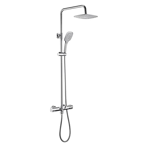 HCZKIUJY Duschsystem Set mit Duschkopf Brauseschlauch Duscharmatur Set Wandmontage Einstellbar Dusche Combo Set mit Regendusche und 3 Einstellungen Handbrause, Wasserfall Wannenauslauf (Chrom) von HCZKIUJY