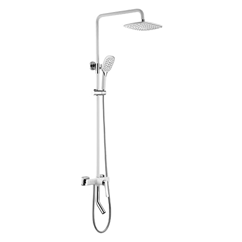 HCZKIUJY Duschsystem Set mit Duschkopf Brauseschlauch Duscharmatur Set Wandmontage Verstellbar Dusche Combo Set mit 3 Einstellungen Handbrause Wannenauslauf (Weiß) von HCZKIUJY