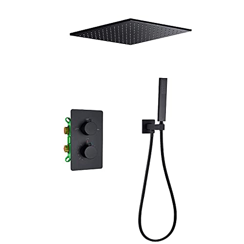 HCZKIUJY Duschsystem Thermostat-Duscharmatur mit Handbrause und quadratischem Regenduschkopf Dusch-Kombi-Set Verdeckte Wanne und Duschverkleidung Kit (30,5 cm) von HCZKIUJY