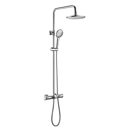 HCZKIUJY Duschsystem Wandmontiertes verstellbares Duscharmatur-Set mit Wasserfall-Wannenauslauf Dusch-Kombi-Set mit 22,9 cm Regendusche und 3-stufiger Handbrause und Duschverkleidungsset (Chrom) von HCZKIUJY