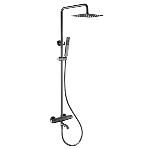 HCZKIUJY Duschsystem mit Wannenauslauf, Thermostat-Badezimmer-Duschset mit Regenduschkopf und Handbrause, Wandmontage Duscharmatur mit Hebbarer Duschstange, Gun Grey HCZKIUJY Duschsystem mit Wannenauslauf, Thermostat-Badezimmer-Duschset mit Regenduschkopf und Handbrause, Wandmontage Duscharmatur mit Hebbarer Duschstange, Gun Grey von HCZKIUJY