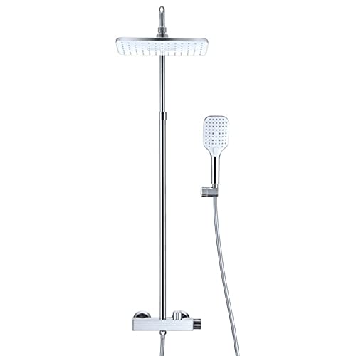 HCZKIUJY Duschsystem mit Wannenauslauf Duscharmatur-Set Wandmontage Dusche Combo Set mit Handbrause und rechteckigem Regenduschkopf Badewanne und Duschverkleidung Kit (Chrom) von HCZKIUJY