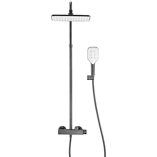HCZKIUJY Duschsystem mit Wannenauslauf Duscharmatur-Set zur Wandmontage mit Handbrause und rechteckigem Regenduschkopf und Duschverkleidungsset (Gun Gray) von HCZKIUJY