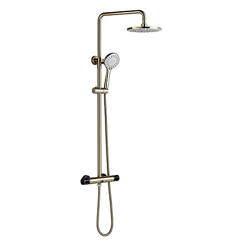 HCZKIUJY Duschsystem mit Wannenauslauf Duscharmatur mit Handbrause und rundem Regenduschkopf Dusch-Kombi-Set Wandmontage Badewanne und Duschverkleidung Kit (Golden Black) von HCZKIUJY