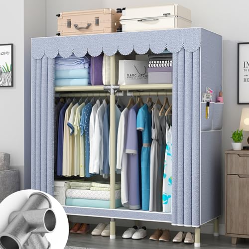 HCZKIUJY Faltbarer Kleiderschrank, Stoffschränke für Schlafzimmer, tragbarer Kleideraufbewahrungs-Organizer, faltbarer Schrankschrank, tragbare Kleiderregale mit Kleiderstange, Gelb von HCZKIUJY