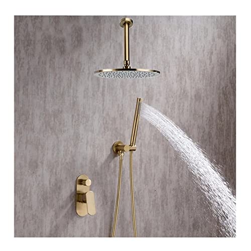 HCZKIUJY Gebürstetes Gold Deckenduschsystem, Badezimmer Regendusche Combo Set mit Hochdruck-Duschkopf und Handbrause, Doppelfunktions-Duscharmatur-Set (25,4 cm) von HCZKIUJY
