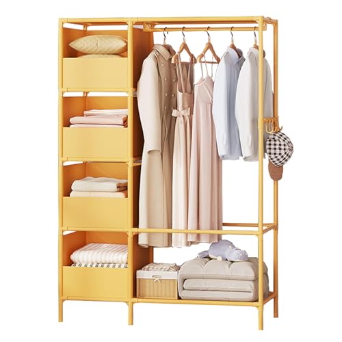 HCZKIUJY Kleiderschrank, Stoff, freistehend, tragbar, faltbar, mit Kleiderstange, Leinen-Kleiderschrank für Schlafzimmer, Gelb von HCZKIUJY