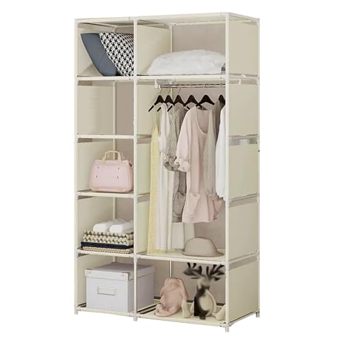 HCZKIUJY Kleiderschrank, tragbarer Canvas-Kleiderschrank, Stoffgarderobe mit Kleiderstange, Regale, faltbarer Schrank für Schlafzimmer, Grau, 90 x 44 x 180 cm von HCZKIUJY