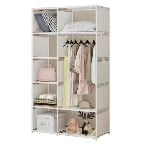 HCZKIUJY Kleiderschrank, tragbarer Canvas-Kleiderschrank, Stoffgarderobe mit Kleiderstange, Regale, faltbarer Schrank für Schlafzimmer, Grau, 90 x 44 x 180 cm von HCZKIUJY