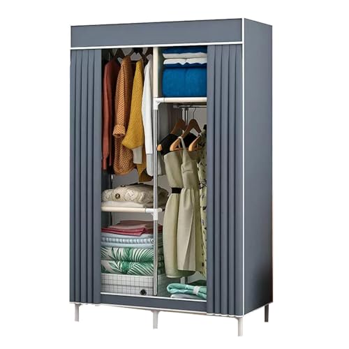 HCZKIUJY Kleiderschrank aus Segeltuch, tragbarer Kleiderschrank, Aufbewahrungs-Organizer mit Kleiderstange, Stoffschrank für Schlafzimmer, Wohnzimmer, Grau, 86 x 45 x 170 cm von HCZKIUJY