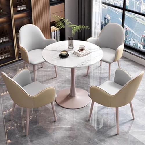 HCZKIUJY Kleiner Konferenzraum Verhandlungstisch Sets, 80.0 cm Büro Empfangsraum Club Tisch, Büro Empfang Runder Tisch und Loungesessel Set, 1 Tisch und 4 Stuhl, Geeignet für Lounge von HCZKIUJY