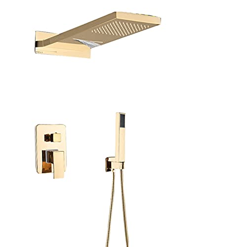 HCZKIUJY Luxus Regenduschsystem mit 2 Funktionen Regendusche und Handbrause, Verdecktes Messing Badezimmer Dusche Combo Set (Gold) von HCZKIUJY