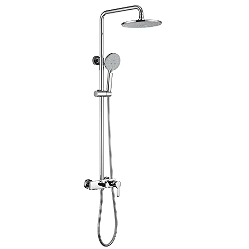 HCZKIUJY Regendusche Einhandbrause Combo Set Wandmontage Badezimmer Dusche Wasserhahn Set mit Duschkopf, Handbrause, Wasserfall Wannenauslauf (Chrom) von HCZKIUJY