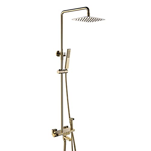 HCZKIUJY Regendusche Goldknopf Dusche Combo Set Wandmontage Badezimmer Dusche Wasserhahn Set mit Duschkopf, Handbrause, Wannenauslauf, Bidet Spray Dekoration HCZKIUJY Regendusche Goldknopf Dusche Combo Set Wandmontage Badezimmer Dusche Wasserhahn Set mit Duschkopf, Handbrause, Wannenauslauf, Bidet Spray Dekoration von HCZKIUJY