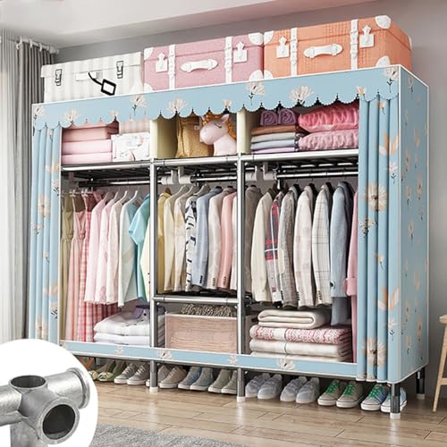 HCZKIUJY Stoffgarderobe, tragbarer Kleiderschrank, Aufbewahrungsschrank, tragbare Schrankregale, 168 x 175 x 46 cm, bequeme Stoffe, Stahlrahmen, extra stark und langlebig für Kleidung von HCZKIUJY