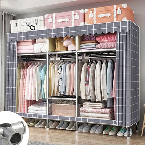 HCZKIUJY Stoffgarderobe, tragbarer Kleiderschrank, Aufbewahrungsschrank, tragbare Schrankregale, 168 x 175 x 46 cm, bequeme Stoffe, Stahlrahmen, extra stark und langlebig für Kleidung von HCZKIUJY