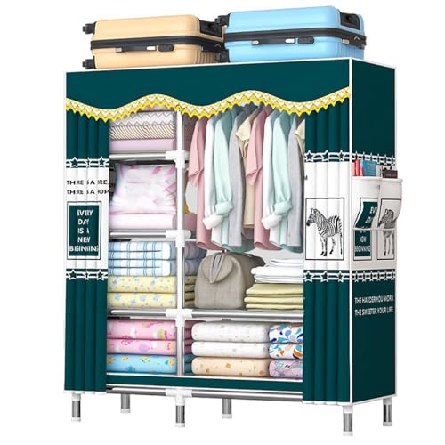 HCZKIUJY Stoffgarderobe, tragbarer Kleiderschrank, Aufbewahrungsschrank, tragbare Schrankregale, bequeme Stoffe, Stahlrahmen, extra stark und langlebig für Kleidung von HCZKIUJY