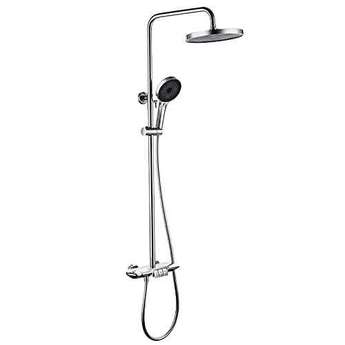 HCZKIUJY Thermostat-Duschsystem-Set mit Duschkopf, Duscharmatur-Set, Wandmontage, Dusch-Kombi-Set, Einhandgriff, Regendusch-Set mit 3 Modi, Handbrause, Wannenauslauf (Chrom) von HCZKIUJY