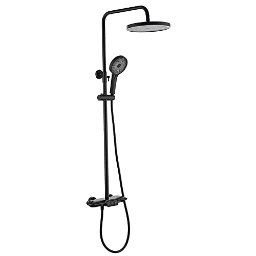 HCZKIUJY Thermostat-Duschsystem-Set mit Duschkopf Duscharmatur-Set Wandmontage Duschkombinationsset Einhandgriff Regendusche Set mit 3 Modi Handbrause, Wannenauslauf (Schwarz) von HCZKIUJY