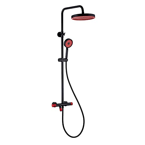HCZKIUJY Thermostat-Duschsystem Wandmontage Duscharmatur Set mit 10 Zoll Duschkopf Brauseschlauch Duschset Badezimmer mit Badewanneneinlauf und Handbrause (Rot) von HCZKIUJY