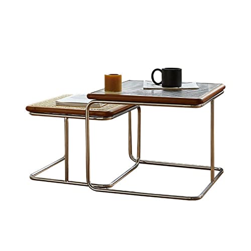 HCZKIUJY Tisch Edelstahl Massiv Glas Rattan Kombination Couchtisch Größenkombination Modern Minimalistischer Stil von HCZKIUJY