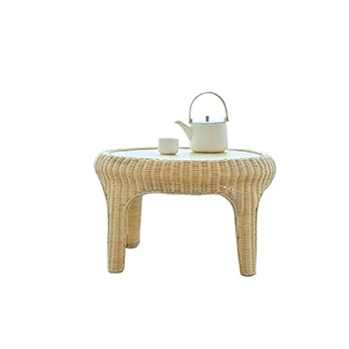 HCZKIUJY Tischmöbel Modern Einfacher Teetisch Rattan Tatami Tisch Kreativer Couchtisch Stuhl Kleiner Runder Tisch von HCZKIUJY