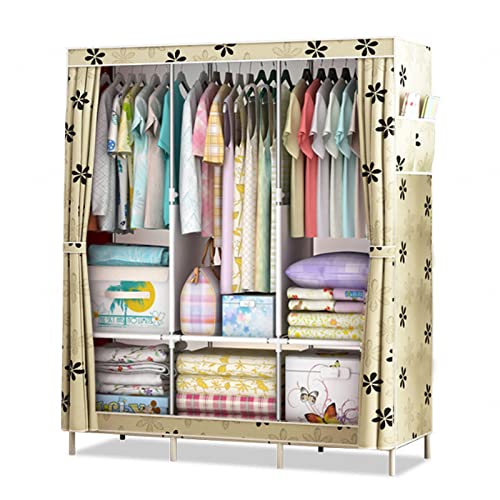 HCZKIUJY Tragbarer Canvas-Kleiderschrank, faltbarer Kleiderschrank-Organizer mit Kleiderstange, Regalen, Seitentaschen, Stoffschrank für Kleidung, Taschen, Grau, 125 x 45 x 168 cm von HCZKIUJY