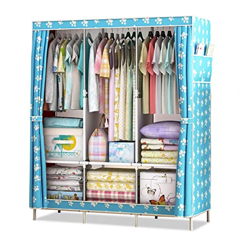 HCZKIUJY Tragbarer Canvas-Kleiderschrank, faltbarer Kleiderschrank-Organizer mit Kleiderstange, Regalen, Seitentaschen, Stoffschrank für Kleidung, Taschen, Grau, 125 x 45 x 168 cm von HCZKIUJY