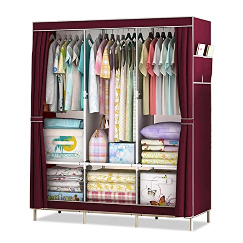 HCZKIUJY Tragbarer Canvas-Kleiderschrank, faltbarer Kleiderschrank-Organizer mit Kleiderstange, Regalen, Seitentaschen, Stoffschrank für Kleidung, Taschen, Grau, 125 x 45 x 168 cm von HCZKIUJY