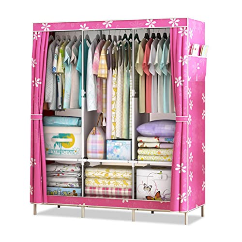 HCZKIUJY Tragbarer Canvas-Kleiderschrank, faltbarer Kleiderschrank-Organizer mit Kleiderstange, Regalen, Seitentaschen, Stoffschrank für Kleidung, Taschen, Grau, 125 x 45 x 168 cm von HCZKIUJY