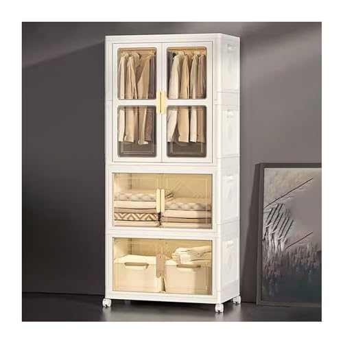 HCZKIUJY Tragbarer Kleiderschrank, Kunststoff, zusammenklappbar, Schlafzimmer, Kleiderschrank, Schrank mit Kleiderstange und Rollen, faltbar, stapelbar, Aufbewahrungskörbe, Kleider-Organizer von HCZKIUJY